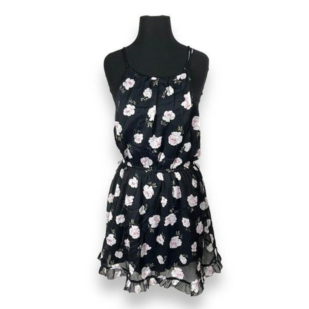 Abercrombie & Fitch‎ Chiffon Floral Ruffle Mini Dress Womens Size M Black